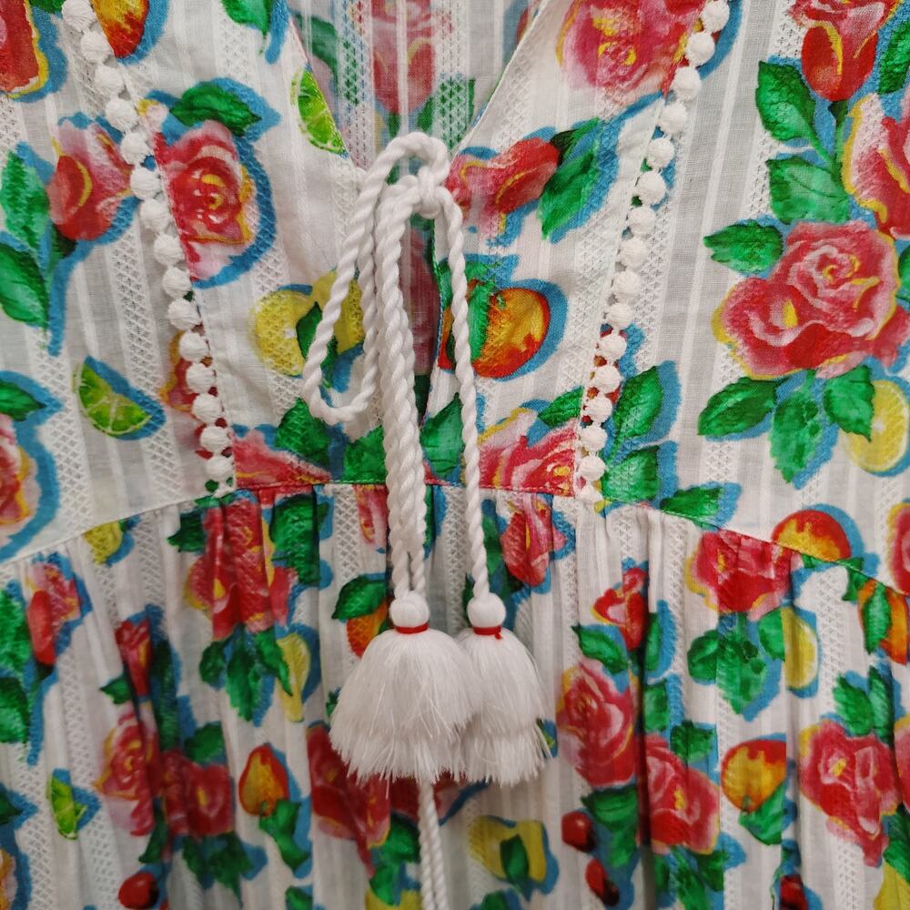 Roller Rabbit Womens Small Dress Kaftan Ponderosa Vanora Floral Tropical Linen - Picture 6 of 11